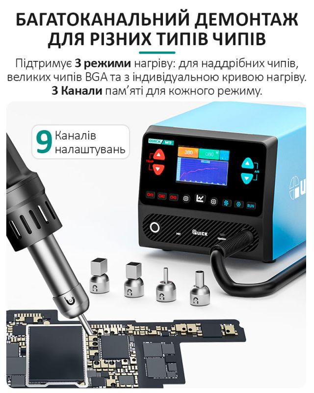 Паяльна станція Quick M9 / AI голосове управління / 50-550°С / 50 л/хв / 1300 Вт