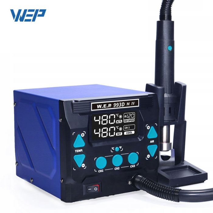 Термовоздушная паяльная станция WEP 993DM-IV фен / 1000 Вт / 100-500°С / 120 л/мин / сменные насадки