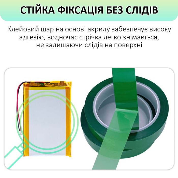 Термостойкий скотч PET зеленый / 150°C Max / толщина 0.03 мм / длина 100 м / ширина 5 мм