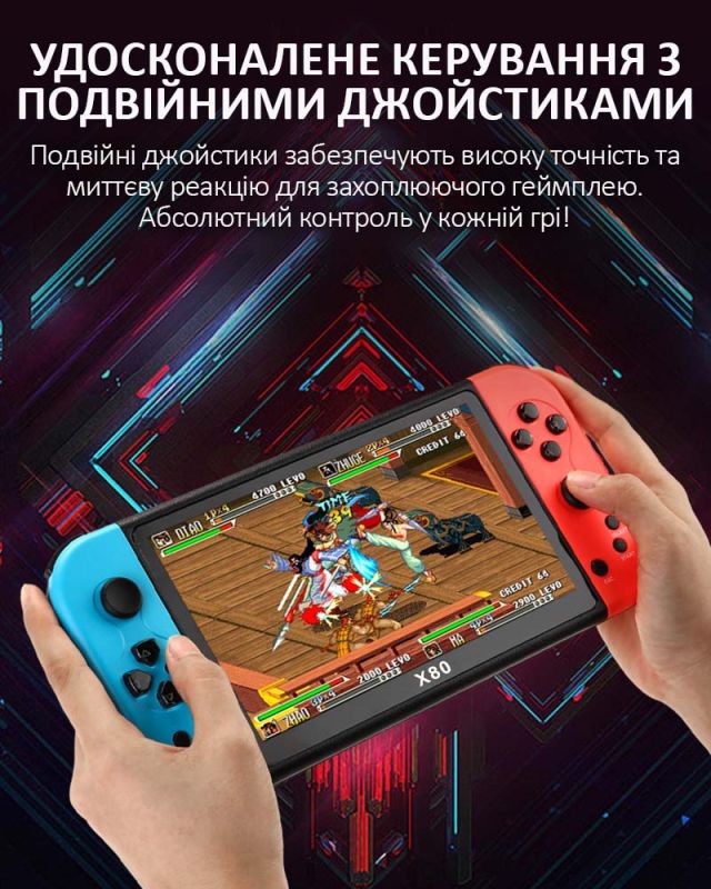 Портативна ігрова приставка X80 / PSP / 7 '' / 16 ГБ / 20000 ігор / HD TV вихід Blue Red