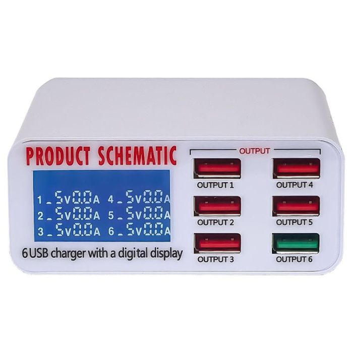 Швидка зарядна станція WLX-896 / цифрова індикація / 3.5A / 5xUSB / 1xUSB QC3.0 / 40W