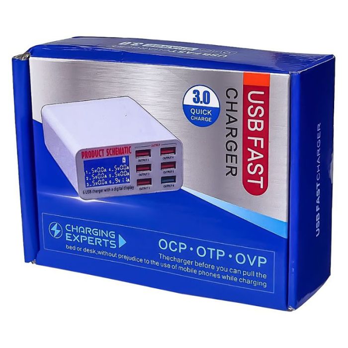 Швидка зарядна станція WLX-896 / цифрова індикація / 3.5A / 5xUSB / 1xUSB QC3.0 / 40W