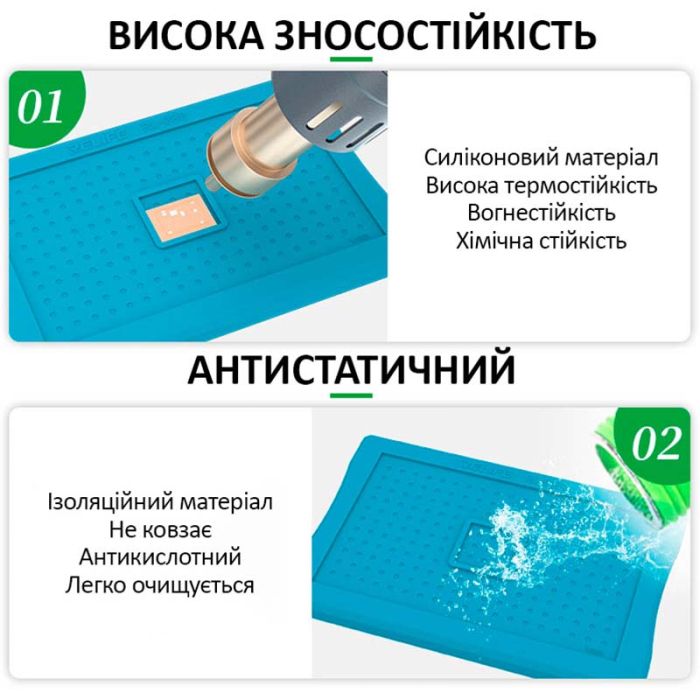 Килимок силіконовий Relife RL-088 термостійкий, двосторонній для ремонту мікросхем, реболлінгу BGA 180x120мм