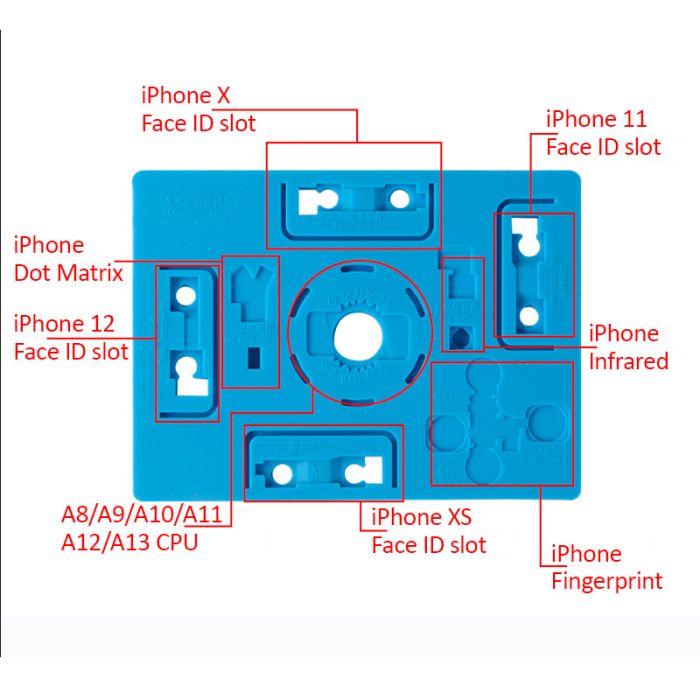 Силиконовый коврик Mechanic V67 термостойкий, для ремонта FaceID iPhone X/XS/11/12 / CPU A8-A13 / 131x97 мм