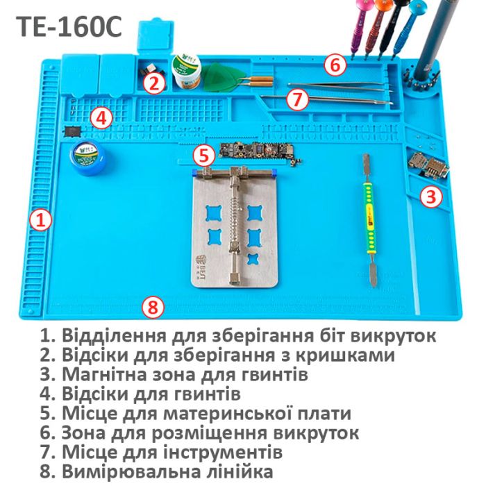 Силіконовий килимок TE-160C / мат термостійкий для паяння, ремонту техніки / 450x300 мм Blue