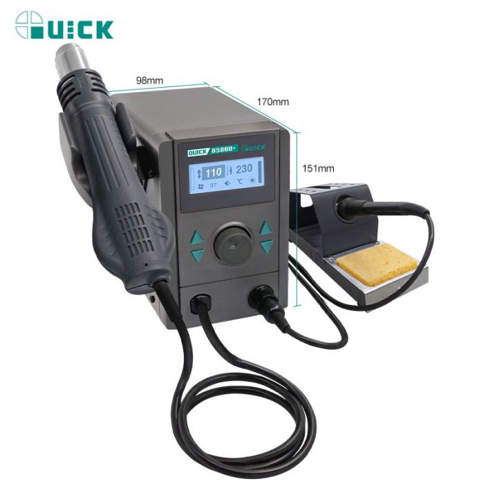 Паяльная станция 2 в 1 паяльник + фен QUICK 8586D+ 800 Вт / 100-500°С / 30 л/мин