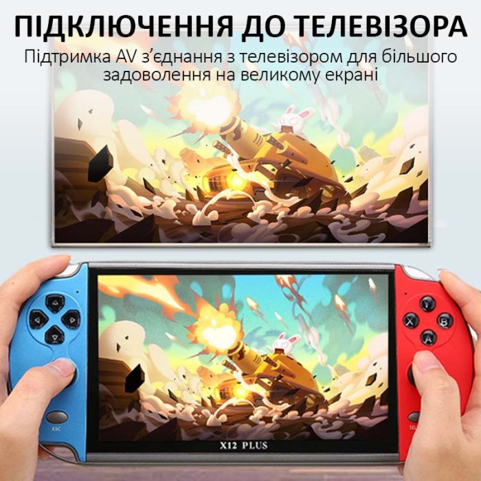 Портативна ігрова приставка X12 Plus / 7'' / 16Gb / 10000+ ретро ігор / підключення до TV / 2500mAh