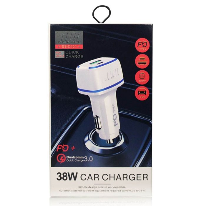 Автомобильное зарядное устройство 38W Profit ES-D101 PD20W QC USB C+A (Black)
