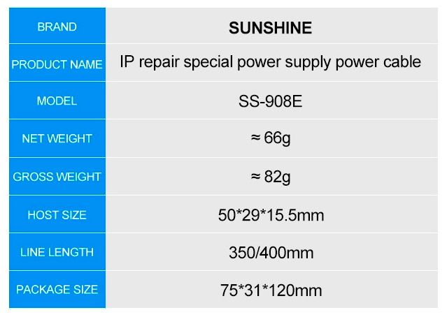 Кабелі для блоків живлення Sunshine SS-908E з роз'ємами для підключення плат iPhone 7 - 15 / Pro / Plus / Max