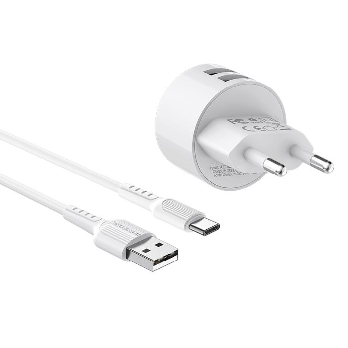 СЗУ Borofone BA23A 2 USB 2.4A Type-C белое