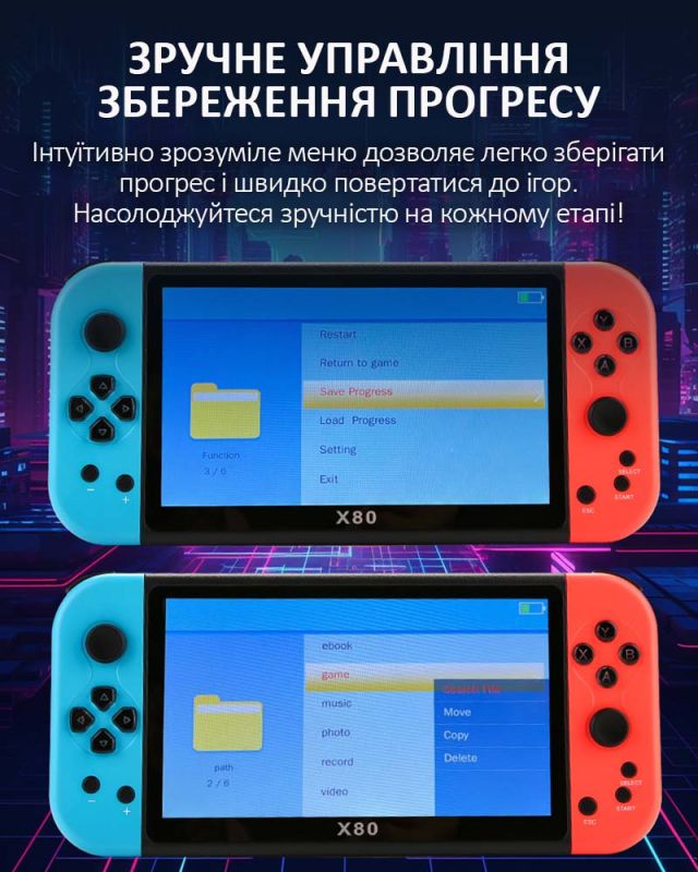 Портативная игровая приставка X80 / PSP / 7 '' / 16 ГБ / 20000 игр / HD TV выход Green Blue