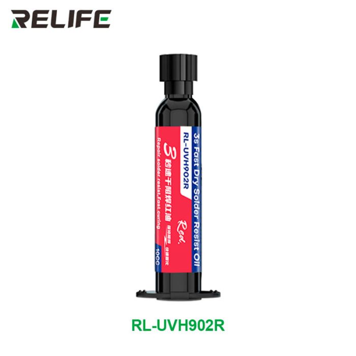 Ультрафіолетовий лак RELIFE RL-UVH902R 3S швидковисихаючий / маска для паяння в шприці 10CC / червоний