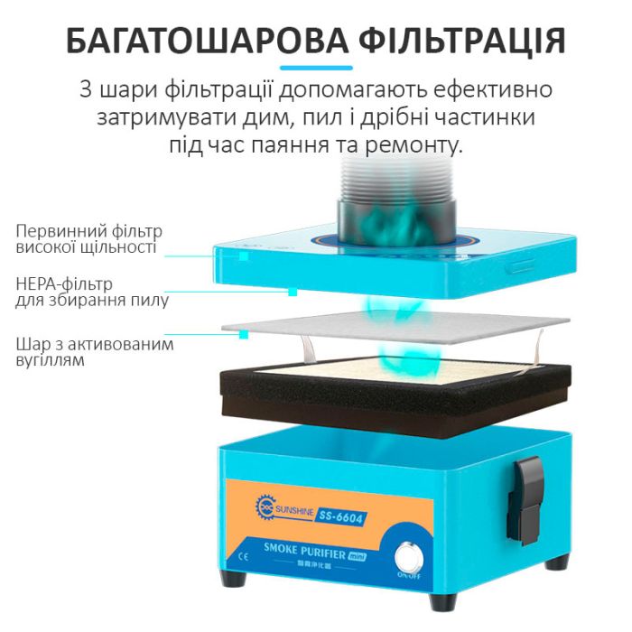 Дымопоглотитель Sunshine SS-6604 / вытяжка дыма для пайки компактная / 10 Вт