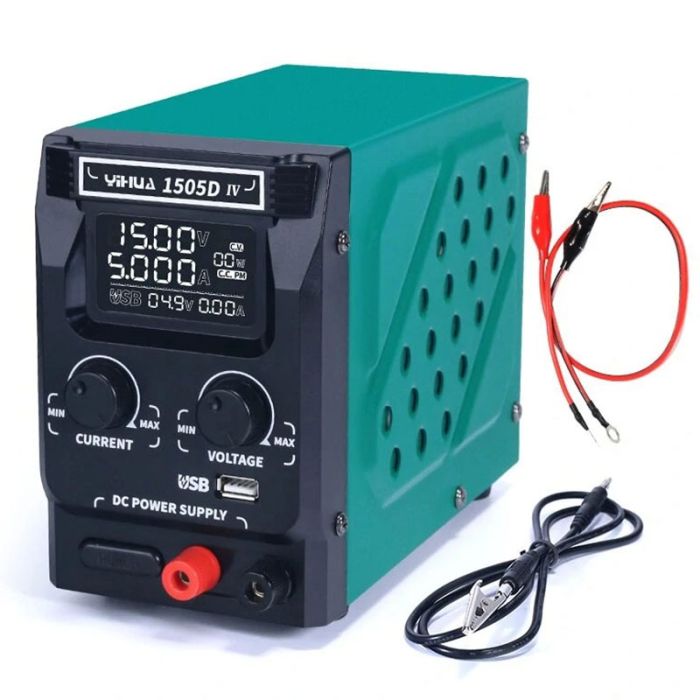 Блок живлення YIHUA 1505D-IV 15V 5A, імпульсний, з цифровою індикацією (V/A/W), Quick Charge 3.0