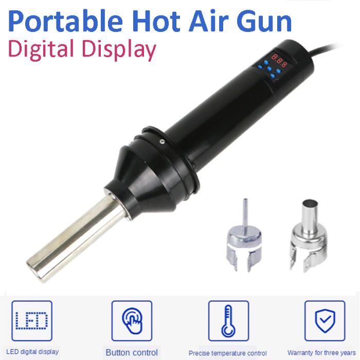 Термофен YAOGONG 8032A+ цифровая регулировка 100 - 480 °C / 450 Вт / 24 л/мин / насадки