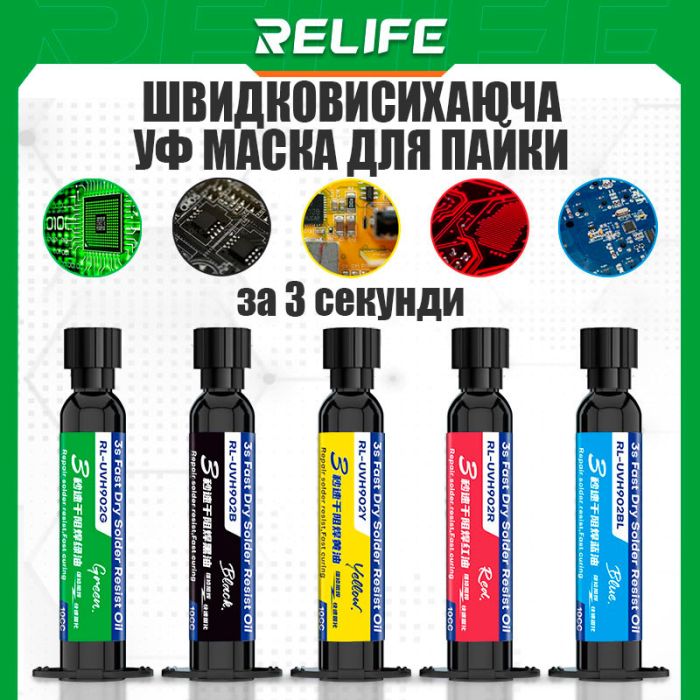 Ультрафиолетовый лак RELIFE RL-UVH902Y 3S быстросохнущий / маска для пайки в шприце 10CC / желтый