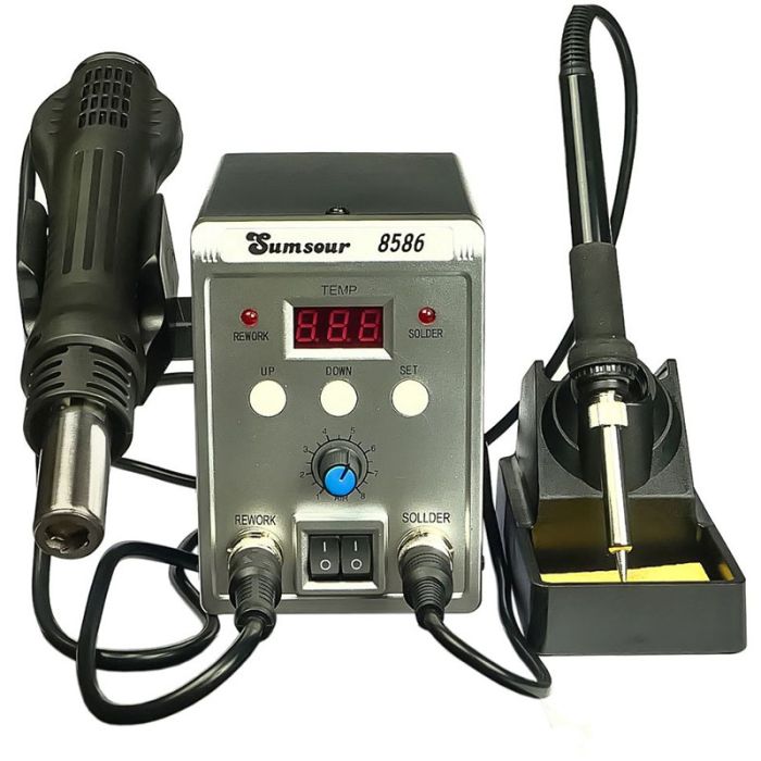 Паяльная станция Sumsour 8586 фен, паяльник, цифровая индикация / 100 - 480°C / 700 Вт