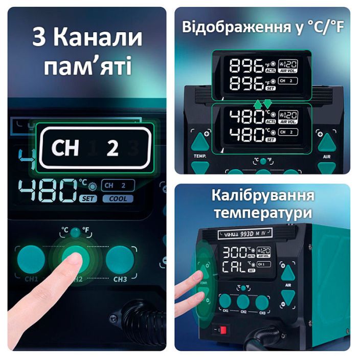 Ремонтный комплекс YIHUA 813 / 3 в 1 / паяльник  90W/ фен 1000W / блок питания 15V 5A / подставка под ноутбук