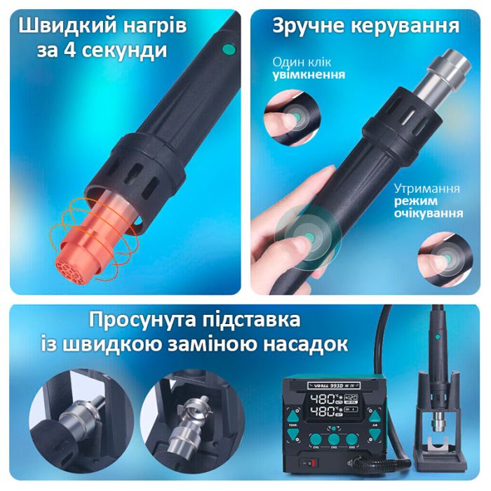 Ремонтный комплекс YIHUA 813 / 3 в 1 / паяльник  90W/ фен 1000W / блок питания 15V 5A / подставка под ноутбук