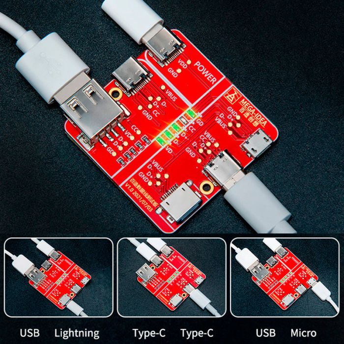 Тестер для проверки кабелей синхронизации и зарядки Qianli USB / Micro usb / Type - С / Lightning