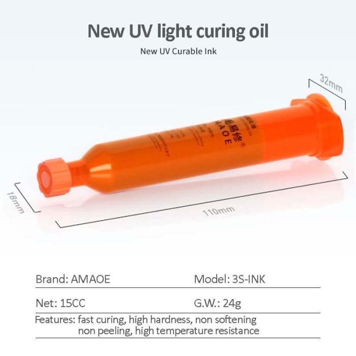 Ультрафіолетовий лак Amaoe 3S-INK-15СС, маска для ремонту плат (24g)