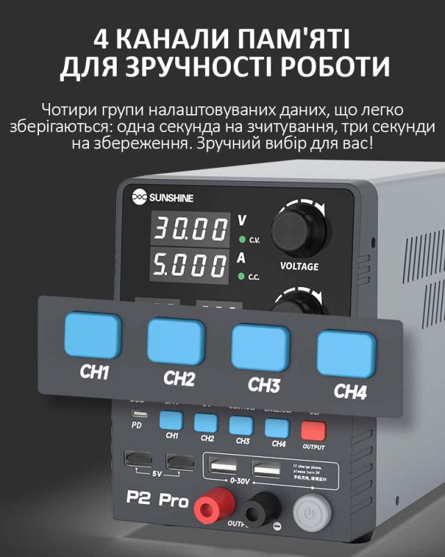 Блок питания Sunshine P2 Pro трансформаторный / 4 канала памяти / Type-C 65W / 5A / 30V