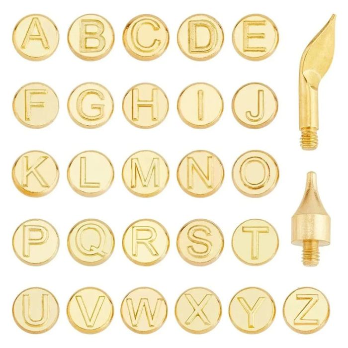 Набір насадок для випалювання по дереву / латинські букви / 28 шт.