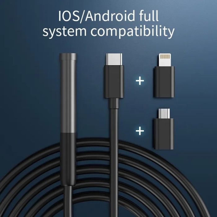 Ендоскоп WI-FI USB / 8 mm камера / підсвічування / IP67 / Android IOS / OTG Type-C / Lightning 3 м