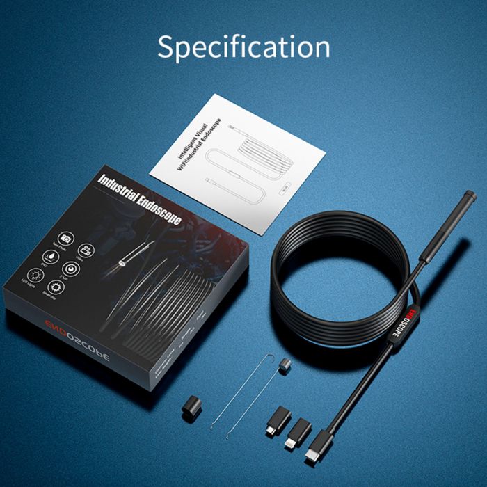 Ендоскоп WI-FI USB / 8 mm камера / підсвічування / IP67 / Android IOS / OTG Type-C / Lightning 3 м