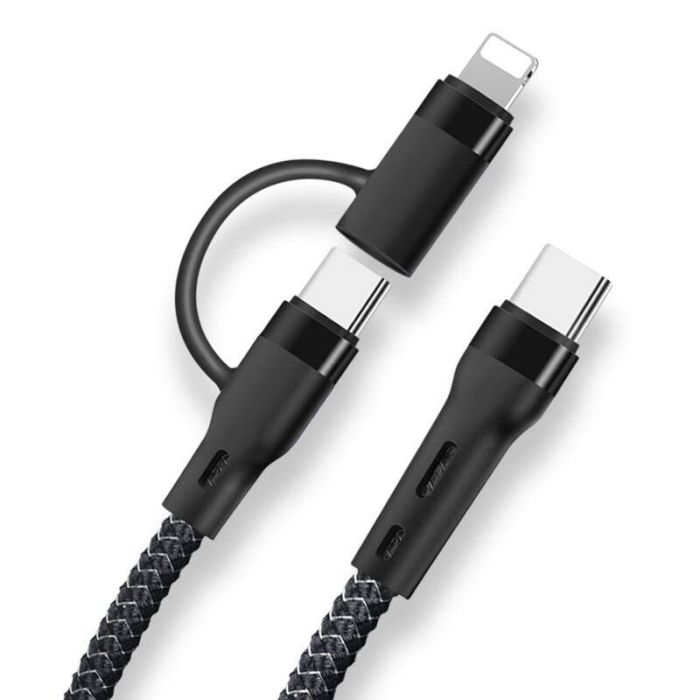 Кабель Type-C to Type-C с переходником Lightning / 2 в 1 / QC3.0 PD / 60W / 1м  Черный