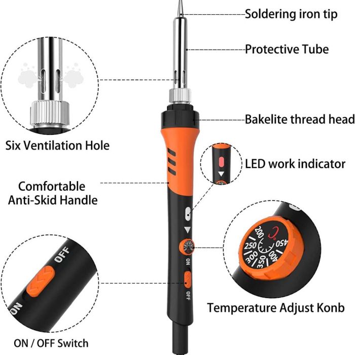 Паяльник с регулировкой температуры 200-450°C / индикатор питания / 60 Вт / Orange