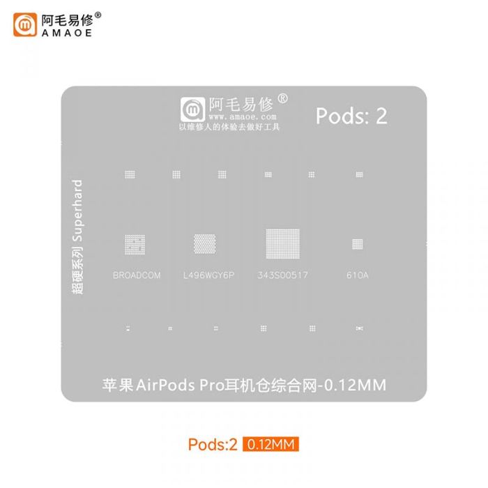 Трафарет BGA Amaoe Pods:2 універсальний для кейса Apple AirPods Pro (0.12 mm)