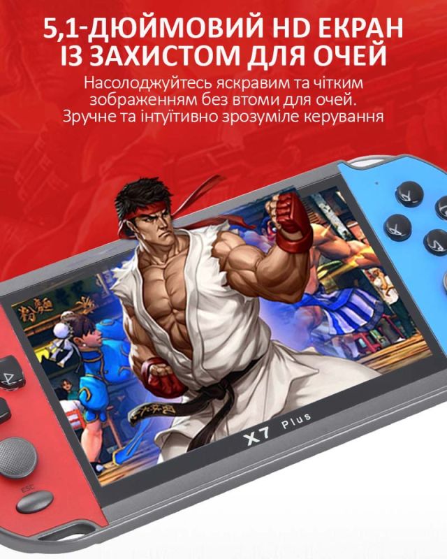 Портативна ігрова приставка X7 Plus / 5.1'' / 8Gb / 6800+ ретро ігор / підключення до TV / 1500mAh