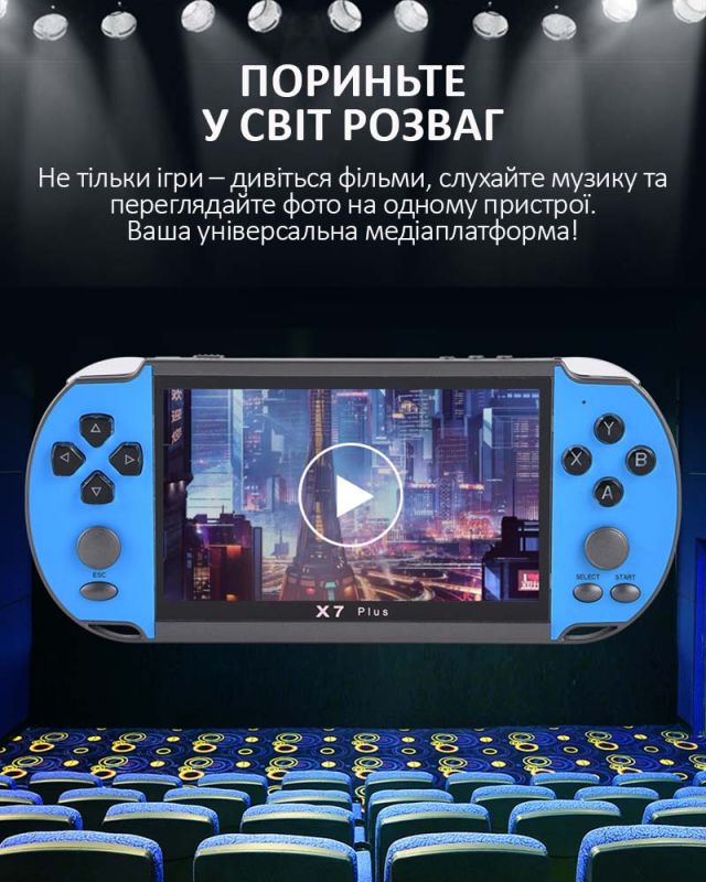 Портативна ігрова приставка X7 Plus / 5.1'' / 8Gb / 6800+ ретро ігор / підключення до TV / 1500mAh