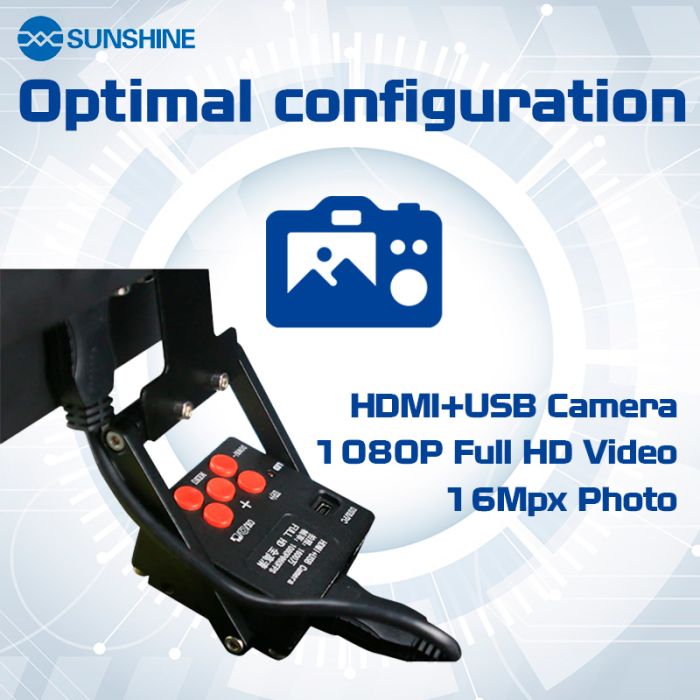 Тринокулярний мікроскоп Sunshine SZM45T-B1-1600S / камера 16 Mpx / HD дисплей 10'' 1080P / підсвічування
