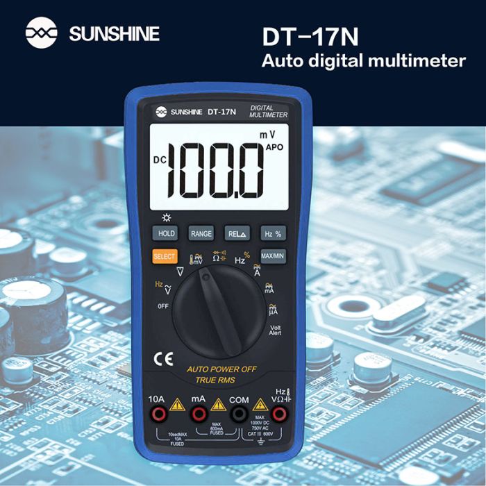 Мультиметр цифровой Sunshine DT-17N V2.0 / АВТО режим / True RMS / автоотключение / подсветка