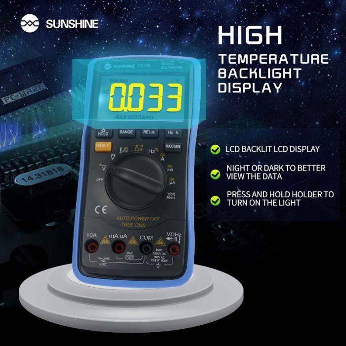 Мультиметр цифровой Sunshine DT-17N V2.0 / АВТО режим / True RMS / автоотключение / подсветка