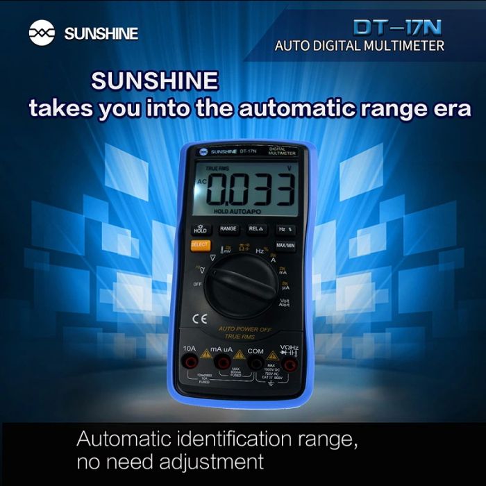 Мультиметр цифровой Sunshine DT-17N V2.0 / АВТО режим / True RMS / автоотключение / подсветка