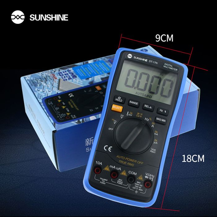 Мультиметр цифровой Sunshine DT-17N V2.0 / АВТО режим / True RMS / автоотключение / подсветка