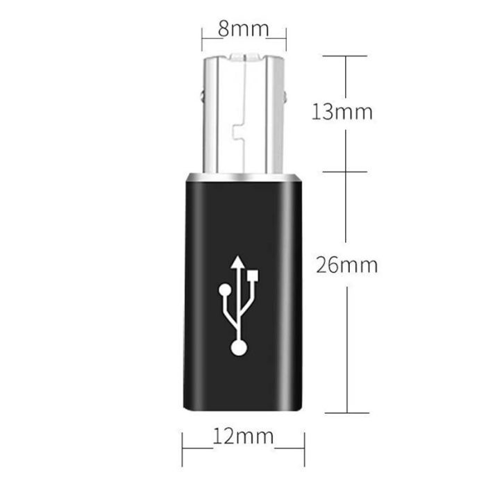 Переходник адаптер USB Type-C на USB-B 2.0 для принтера, сканера, синтезатора / черный