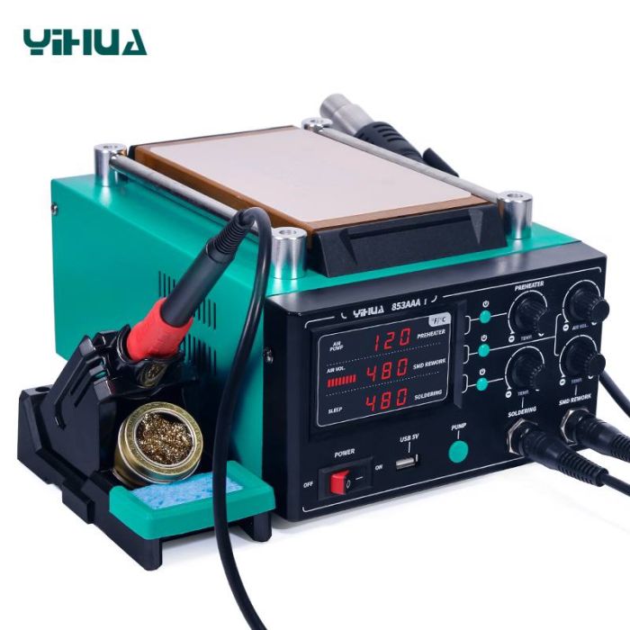 Паяльна станція 3 в 1 YIHUA 853AAA-I / фен / паяльник / сепаратор / LED дисплей / USB / 1180 Вт