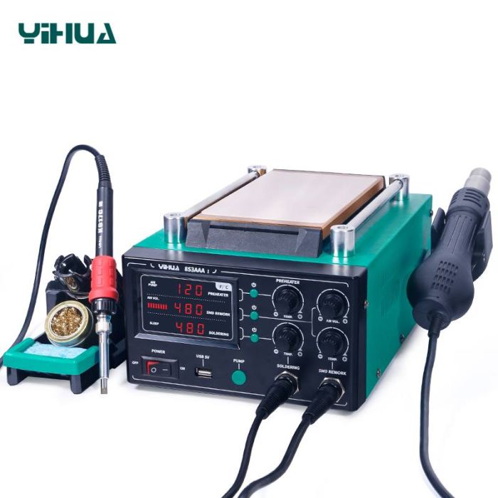 Паяльна станція 3 в 1 YIHUA 853AAA-I / фен / паяльник / сепаратор / LED дисплей / USB / 1180 Вт