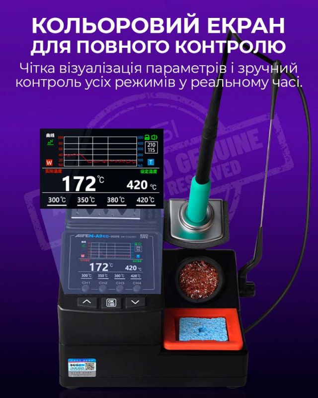 Паяльна станція прецизійна Aifen A9ED 2026 / паяльник C210 / 4 канали пам'яті / 100-450°C / 120 Вт