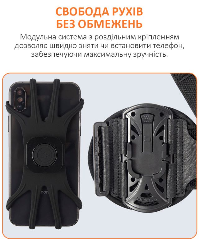 Тримач на руку для смартфона IRUNME / браслет, пов'язка для спорту / 4 - 7 дюймів / чорний