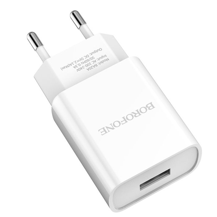Сетевое зарядное устройство Borofone BA20A 1 USB 2.1A белое