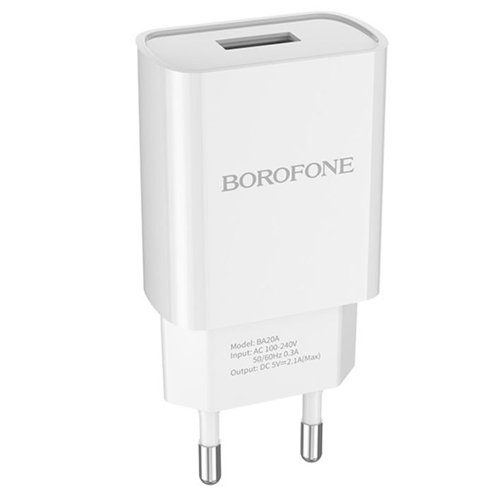 Сетевое зарядное устройство Borofone BA20A 1 USB 2.1A белое