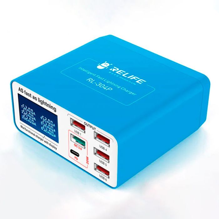 Швидкий зарядний пристрій RELIFE RL-304P / 4xUSB / 1xType-C PD3.0 /  1xUSB QC 3.0 / 40W