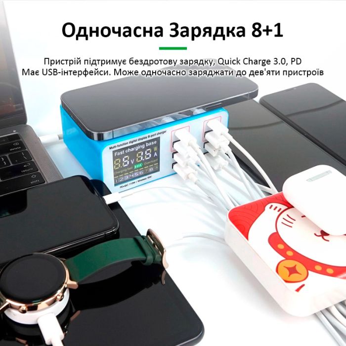 Быстрое зарядное устройство + беспроводная зарядка RELIFE RL-304S 4xUSB / 2xType-C PD3.0 / 2xUSB QC3.0 / 110W