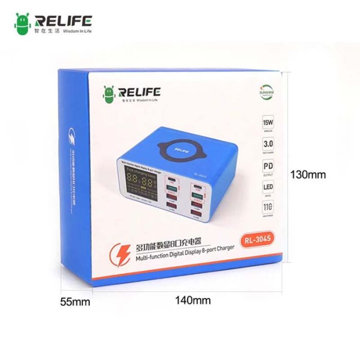 Быстрое зарядное устройство + беспроводная зарядка RELIFE RL-304S 4xUSB / 2xType-C PD3.0 / 2xUSB QC3.0 / 110W