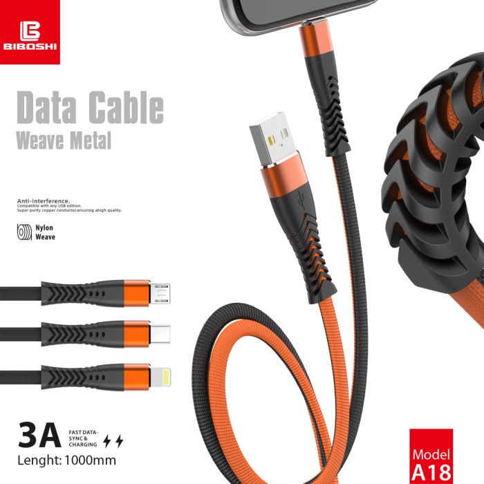 Кабель Biboshi A18 USB - Micro-USB 1m 3A black - orange